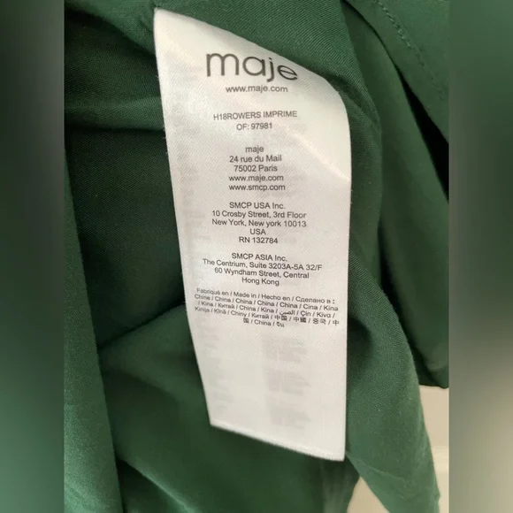 Maje | asymmetrical | black lace neckline | floral | silk |midi dress. - Picture 6 of 9